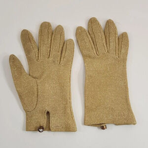 Vintage Gold Shiny Fabric Ladies Gloves  XS